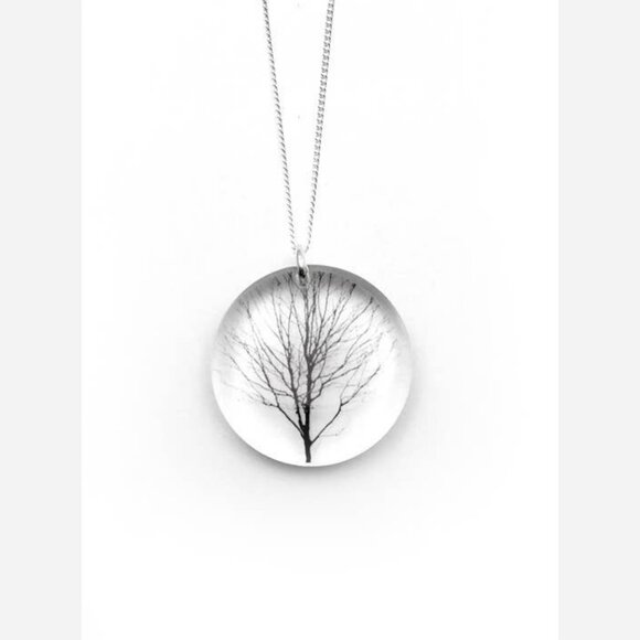 Round Tree Pendant Necklace – Handmade Resin & Acrylic on Sterling Silver Chain - Picture 1 of 5